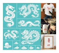GOMAKERER 2 Sheets Silkscreen Stencil, The Eastern Dragon and Auspicious Cloud Printing Stencils Templates Reusable Self-Adhesive Silk Screen for Painting on Wall Wood Fabric Home Craft