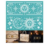 GOMAKERER 2 Sheets Sun Moon Silk Screen Stencil, Astrological Face Graphic Self-Adhesive Silk Screen Printing for Wall Border Wood Fabric Home Craft Decor