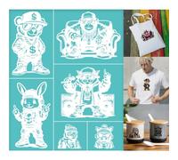 GOMAKERER 2 Sheets Trendy Animals Silkscreen Stencil, Fashion Bear Rabbit Cat Gorilla Tiger Reusable Stencils Templates Self-Adhesive Silk Screen Printing for Wall Border Wood Fabric Decor