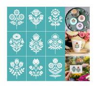 GOMAKERER 2 Sheets Vintage Floral Silk Screen Stencil, Daisies Tulips Self-Adhesive Silk Screen Printing Stencils Reusable Mesh Stencil for Painting on Wall, Wood, T-Shirt, Home Craft Decor