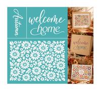 GOMAKERER 2 Sheets Welcome Home Floral Silk Screen Stencil, Flowers Letter Self-Adhesive Silk Screen Printing for Wall Border Wood Fabric Home Craft Decor