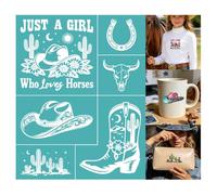 GOMAKERER 2 Sheets Western Self-Adhesive Silk Screen Printing Stencil, Cowboy Horse Desert Pattern Mesh Stencil Reusable Decor Stencils for Painting on Wall, Wood, Home Craft Decor