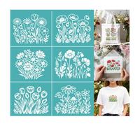 GOMAKERER 2 Sheets Wildflower Meadow Silk Screen Stencil, Floral Plant Self-Adhesive Silk Screen Printing Stencils Reusable Spring Mesh Stencil for Painting on Wall, Wood, Home Craft Decor