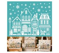 GOMAKERER 2 Sheets Winter Street Scene Silk Screen Stencil, Vintage Christmas Town House Self-Adhesive Silk Screen Printing for Wall Border Wood Fabric Home Craft Decor