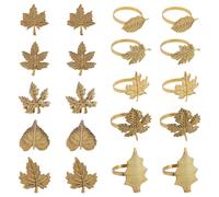 GOMAKERER 20 Pcs 10 Styles Leaf Napkin Rings, Golden Maple Leaves Fall Napkin Rings Metal Table Napkins Holders for Thanksgiving Harvest Christmas Daily Home Party Table Decor Wedding Supplies
