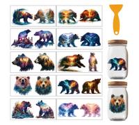 GOMAKERER 20 Pcs Bear Theme UV DTF Cup Wraps, 10 Sheets Aurora Forest Animals Cup Decals Mysterious Waterproof Rub on Transfer Reusable DIY Vinyl Decals for Glass Cups Furniture