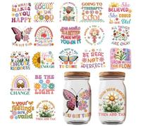 GOMAKERER 20 Pcs Boho Mental Health UV DTF Cup Wraps, 10 Styles Positive Words Rub on Decals Affirmation Inspiration Quotes Stickers Waterproof Transfer Stickers for 16 OZ Glass Cups Wood Crafts