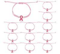 GOMAKERER 20 Pcs Breast Cancer Awareness Bracelets, Adjustable Pink Ribbon Cord Woven Bracelets for Survivor Fighter Gifts, Charity Public Activity Supplies