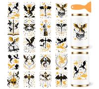 GOMAKERER 20 Pcs Dragon UV DTF Cup Wraps, Black Gold Dragons Pattern Cup Wrap Decals Dark Fantasy Waterproof Rub on Transfer for Glass Cups Furniture