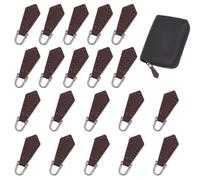 GOMAKERER 20 Pcs Leather Zipper Pull, Rhombus Leather Zipper Tags Fixer Zip Puller Heads Replacement for Luggage Suitcases Bags Handbags Jacket Boot Replacement Zip Heads, Coconut Brown