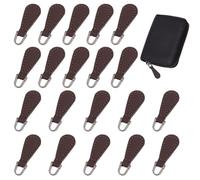 GOMAKERER 20 Pcs Leather Zipper Pull, Water Drop Shape Leather Zipper Tags Fixer Zip Puller Heads Replacement for Suitcases Bags Handbags Jacket Replacement Zipper Heads, Coconut Brown