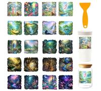 GOMAKERER 20 Pcs Magic Fairy Theme UV DTF Cup Wraps, 10 Sheets Rainbow Forest Sprite Cup Transfer Stickers Waterproof Rub on Transfer Reusable DIY Vinyl Decals for Glass Cups Furniture