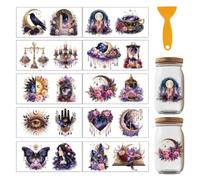 GOMAKERER 20 Pcs Mystic Celestial UV DTF Cup Wraps for 16OZ Glass, Gothic Dark Rose UV DTF Transfer Stickers Waterproof Rub on Transfer Decals for Glass Bottle Vase Furniture Crafts