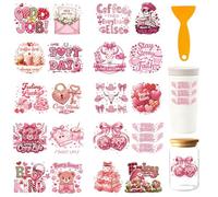 GOMAKERER 20 Pcs Pink Theme UV DTF Cup Wraps, 10 Sheets Pink Vibes Cup Transfer Stickers Waterproof Rub on Transfer Reusable DIY Vinyl Decals for Glass Cups Furniture