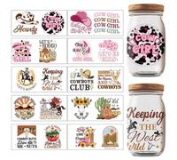 GOMAKERER 20 Pcs Transfers Stickers, Rub on Transfers Western Country UV DTF Cup Wraps Decal Cowboy Cowgirl Waterproof Printing UV Transfer Paper for 16 oz Glass Cups DIY Crafts