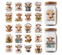 GOMAKERER 20 Pcs UV DTF Coffee Wraps, 1.6x2.2 Inch Highland Cow Transfer Sticker Decals Animals Plastic Heat Film Stickers for Glass Cups Milk Tea Coffee Container Decor