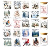 GOMAKERER 20 Pcs UV DTF Cup Wraps, Winter Forest UV DTF Rub on Transfer Sticker Cartoon Animals Waterproof Transfer Sticker Decals for 16OZ Glass Cups Water Bottle DIY Crafts
