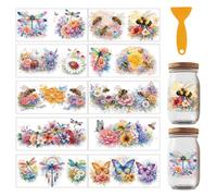 GOMAKERER 20 Pcs Watercolor Insect UV DTF Cup Wraps, 10 Sheets Dragonfly Bee Ladybug Cup Wrap Decals Floral Nature Waterproof Rub on Transfer for Glass Bottle Vase Furniture Crafts