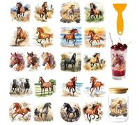 GOMAKERER 21 Pcs Animals UV DTF Cup Wrap for 16OZ Glass, Horse UV DTF Rub on Transfers Watercolor Horse Waterproof Transfer Sticker Decals for Water Bottle Wood Crafts Supplies, 9.5x4.3 Inch