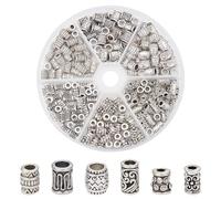 GOMAKERER 210 Pcs 6 Styles Alloy Column Beads, Antique Silver European Beads Tibetan Style Tone Beads Vintage Spacer Bead for DIY Jewelry Making Crafting