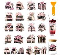 GOMAKERER 22 Pcs Books UV DTF Cup Wrap for 16OZ Glass, Pink Floral Books UV DTF Rub on Transfers Personalize Waterproof Transfer Sticker Decals for Phone Case Wood Crafts Supplies, 9.5x4.3 Inch