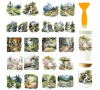 GOMAKERER 22 Styles Spring Mountains UV DTF Cup Wraps, 10 Sheets Trees Houses Flowers Streams Road Cup Wraps Decals Waterproof Rub on Transfer Stickers for Glass Cups Furniture Decorations