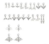 GOMAKERER 24 Pcs 12 Styles Bat Clip on Charm, Tibetan Style Purse Charm with Lobster Claw Clasps Alloy Animal Shoe Charm Zipper Pull for Boot Keychain Bag Halloween Decor, 1-1.8inch(2.6-4.7cm)