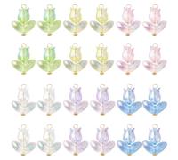 GOMAKERER 24 Pcs 6 Colors Acrylic Tulip Charms Pendants, Transparent Plastic Colorful Spring Flowers Charms Dangle Glass Bead Charms Bulk Flower Pendants for DIY Jewelry Making