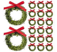 GOMAKERER 24 Pcs Mini Christmas Wreath, Dollhouse Miniature Christmas Wreath Decoration Accessories Xmas Tree Hanging Ornaments for Holiday Festival Decoration, Dark Olive Green