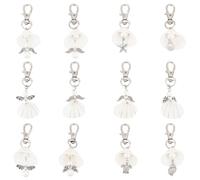 GOMAKERER 24 Pcs Natural Clam Shell Clip on Charms, Angel Sea Star Turtle Conch Cowrie Sea Shells Pendant with Swivel Clasp Ocean Life Charms for DIY Bag Keychain Summer Decor