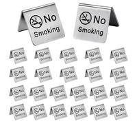 GOMAKERER 24 Pcs No Smoking Table Signs, 1.97 x 2.17 Inch Stainless Steel Stackable Double Side No Smoking Table Tent Signs for Restaurant Office Hotel Hospitals Clubs Room Business