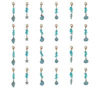 GOMAKERER 24 Pcs Sea Animal Charms, European Metal Shell Starfish Turtle Pendants with Natural Turquoise Stone Dangle Charm for Handbag Purse Backpack Pendant Charms Decoration