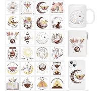 GOMAKERER 24 Pcs UV DTF Cup Wraps, Boho Magic UV DTF Cup Wraps Sun Moon Star Butterfly Moth Cup Wraps Waterproof UV DTF Wraps for 16 Oz Glass Cups Milk Tea Cups Mugs Container Decor