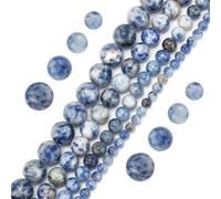 GOMAKERER 250 Pcs 4 Sizes Natural Blue Spot Jasper Beads 4mm 6mm 8mm 10mm, Round Stone Beads Gemstone Crystal Beads Smooth Loose Spacer Bead for Jewelry Making