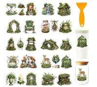 GOMAKERER 27 Pcs Enchanted Forest UV DTF Cup Wraps, 10 Sheets Moss Cottage Cup Transfer Stickers Nature-Themed Rub On Transfers Reusable DIY Vinyl Decals for Glass Cups Furniture