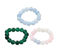 GOMAKERER 3 Pcs 3 Colors Crystal Gemstone Rings for Women, 19mm Natural Jade Stretch Finger Rings Colorful Stackable Ring Vintage Ring for Crafting Jewelry Making