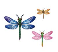 GOMAKERER 3 Pcs Colorful Dragonfly Wall Decor, Wood Dragonfly with Distinctive Wings Wall Insect Element Theme Ornaments for Fence Garden Courtyard Decoration Balcony Bedroom Living Room(3 Sizes)