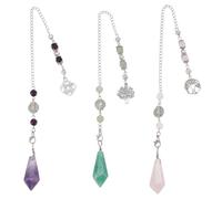 GOMAKERER 3 Pcs Crystal Pendulum for Divination, 3 Styles Natural Gemstone Dowsing Pendulum with Round Ball Stone Point Pendulums Witchcraft Wiccan Accessories for Meditation Yoga 9.1inch(23.2cm)