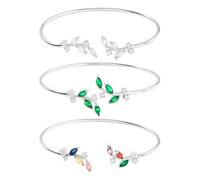 GOMAKERER 3 Pcs Leaf Cuff Bangle Bracelets, 3 Colors Adjustable Open Cuffs Wrist Bracelet Brass Cubic Zirconia Bracelet Delicate Thin Wire Jewelry for Women