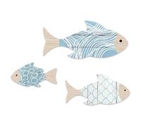 GOMAKERER 3 Pcs Ocean Fish Wall Decor, Wood Fish Wall Art Ocean Beach Wall Decor Vintage Nautical Coastal Theme Ornaments for Home Lake House Bedroom Bathroom Decor(3 Sizes)