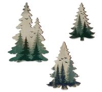 GOMAKERER 3 Pcs Pine Tree Wall Decor, Woodland Wall Art Paintings Forest Trees Poster Bushes Wall Decorations Nature Wilderness Wall Decor for Home Cottage