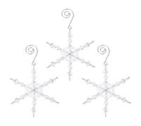 GOMAKERER 3 Pcs Snowflake Iron and Glass Pendant, Crystal Pearl Heart Shiny Snowflake Hangers Christmas Tree Ornaments for Xmas Holiday Winter Home and Party Decor 3.9inch(10cm)