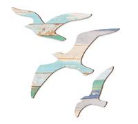 GOMAKERER 3 Pcs Wood Seagull Wall Art, Sea Bird Decoration Ocean Beach Wall Decor Vintage Nautical Coastal Theme Ornaments for Home Lake House Bedroom Bathroom Decor