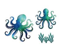 GOMAKERER 3 Pcs Wooden Octopus Wall Decor, Wood Octopus Coastal Tropical Nautical Ocean Wall Decor Coastal Style Home Decor for Bathroom Beach Indoor Outdoor Pool Bedroom Living Room