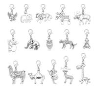 GOMAKERER 30 Pcs 15 Styles Wild Animal Charms with Lobster Clasp, Leopard Bear Deer Owl Zebra Clip on Charms Assorted Antique Silver Zipper Puller Pendants for Jewelry Luggage Backpacks