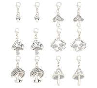 GOMAKERER 30 Pcs 6 Styles Mushroom Zipper Pull Charms, Tibetan Style Alloy Zipper Pendant Antique Silver Platinum Pull Zipper Pull Decoration Replacement Zipper Pull Tab for Bag Luggage