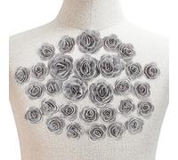 GOMAKERER 30 Pcs Flowers Patches, Gray Polyester 3D Flower Sew on Patches Embroidered Appliques Floral Lace Patch Handmade DIY Accessory for Repairing and Decorating