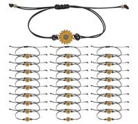 GOMAKERER 30 Pcs Sunflower Bracelet, Twist Cord Bracelets Black Thread Bracelet Adjustable Cord Bracelets for DIY Bracelets Jewelry Making