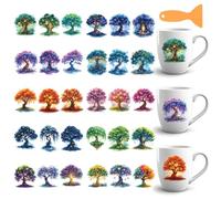 GOMAKERER 30 Pcs Tree of Life UV DTF Cup Wraps for 16OZ Glass, Magical Tree UV DTF Transfer Stickers Waterproof Rub on Transfer Decals for Glass Bottle Vase Furniture Crafts, 4.3 x 9.4 Inch