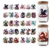 GOMAKERER 30 Pcs UV DTF Cup Wraps, 10 Styles Dragons and Flower Stickers Cartoon Rub on Decals Waterproof Transfer Stickers for Glass Cups Wood Crafts